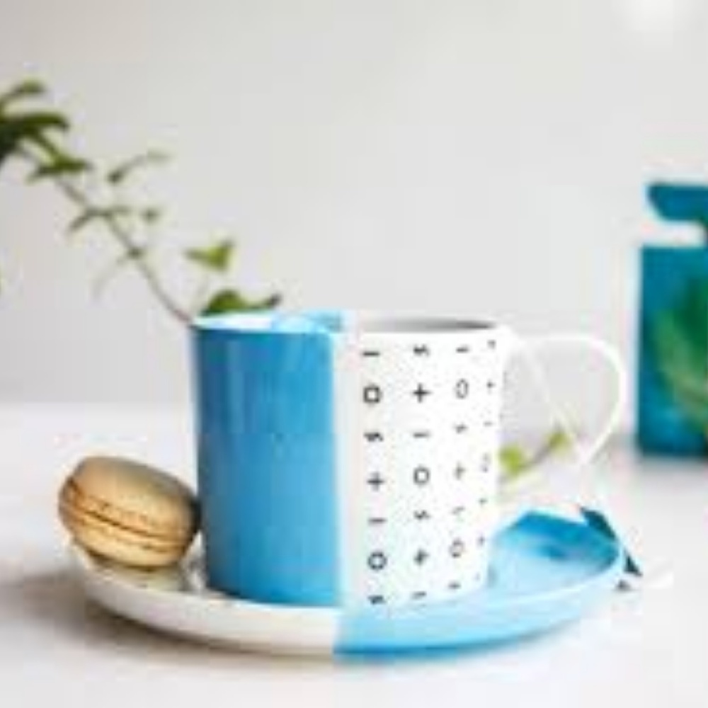 Dipped Mug & Saucer Set In "Pastel Blue"